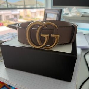 Gucci Taupe Belt with Gold GG Buckle
